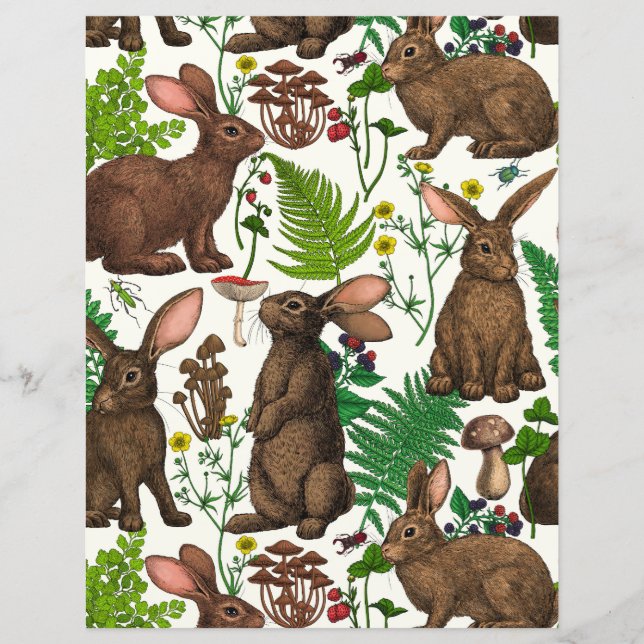 Papier Lapins et flore boisée 4 (Devant)