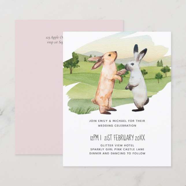 Papier Lapins Mariage Couple Country Garden (Devant / Derrière)