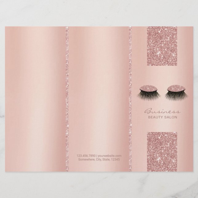 Papier Lashes Beauté Salon Rose Gold Tri-Fold Bruchures (Devant)