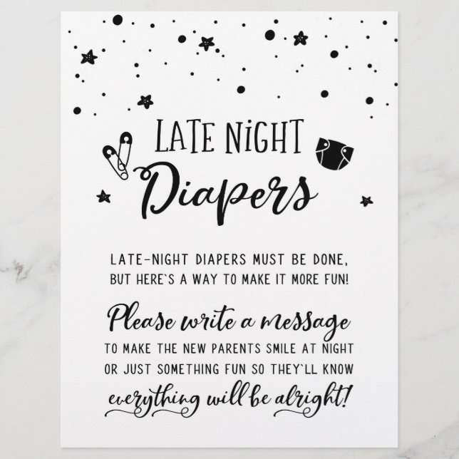 Papier Late Night Diapés Signer Baby shower Partie (Devant)