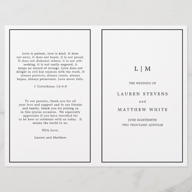 Papier Lauren Noir et Blanc Monogramme Mariage élégant (Devant)