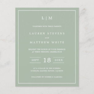 Papier Lauren Sage Faire-part de mariage du budget vert