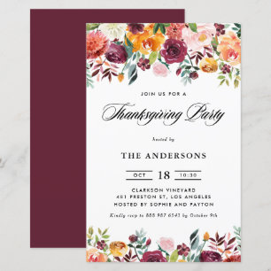 Papier L'automne fleurit Floral Thanksgiving Party Invita