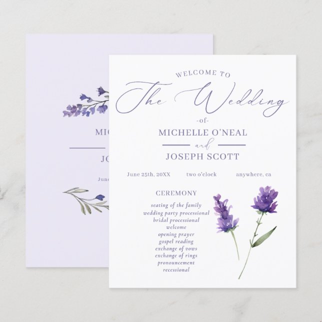 Papier Lavender Bliss Elegant Watercolor Wedding Programm (Devant / Derrière)