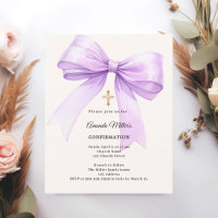 Lavender bow cream girl Confirmation invitation