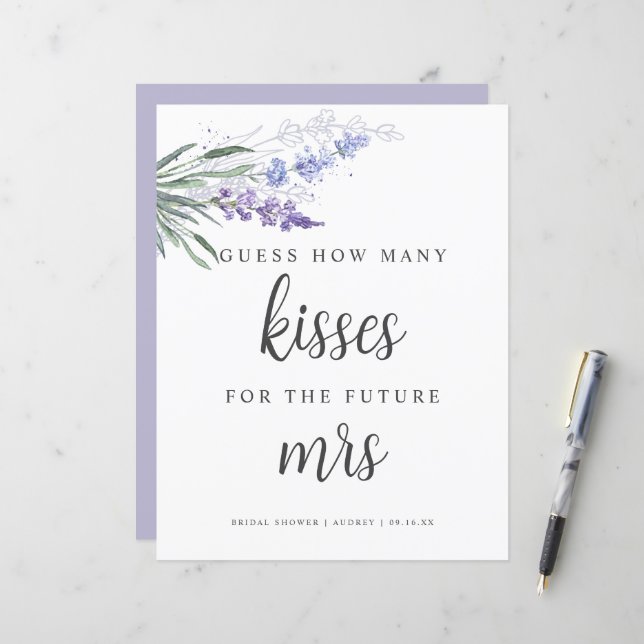 Papier Lavender Devine combien de baisers signe de Fête d (Devant/Arrière en situation)
