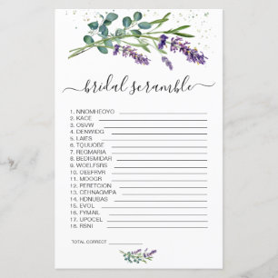 Papier Lavender Eucalypt Word Scramble Fête des mariées J