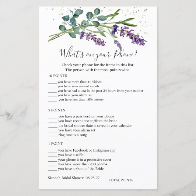 Papier Lavender Eucalyptus nuptiale Ce qui est sur votre  (Devant)
