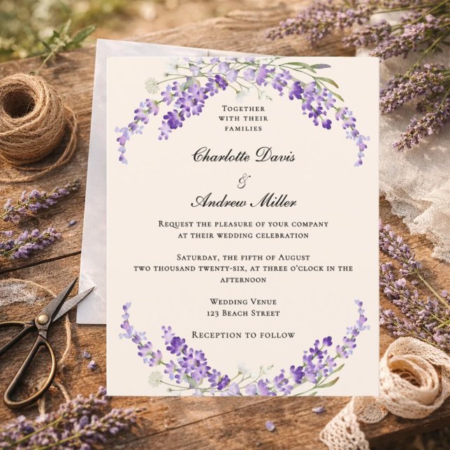 Papier Lavender flowers champage cream wedding invitation (Créateur téléchargé)