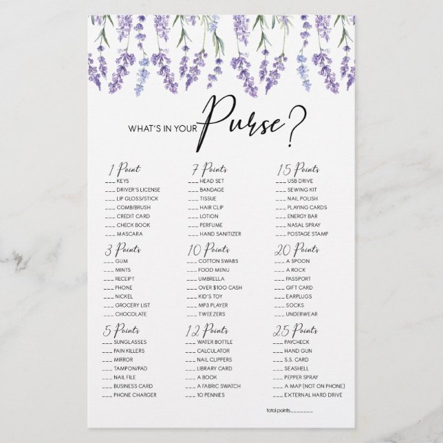 Papier Lavender What's In Your Purse Game (Devant)