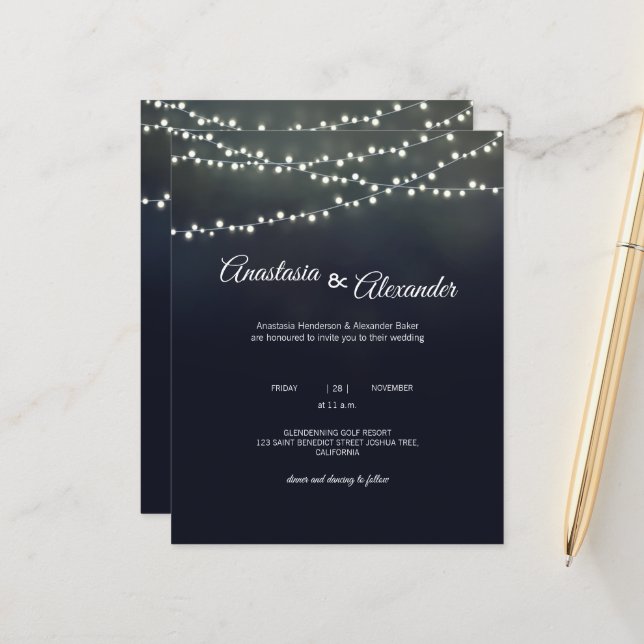 Papier Le budget est brillant. Faire-part de mariage. Inv (Devant/Arrière en situation)