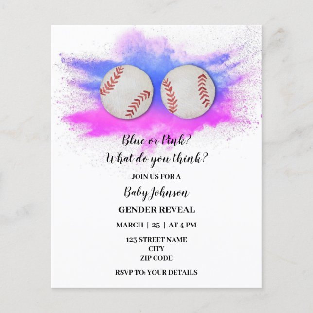 Papier Le genre du baseball révèle l'invitation (Devant)