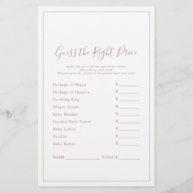 Papier Le minimaliste Rose Gold devine le bon jeu de prix (Devant)