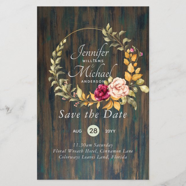 Papier Le moins cher Économisez les dates Floral Wreath B (Devant)
