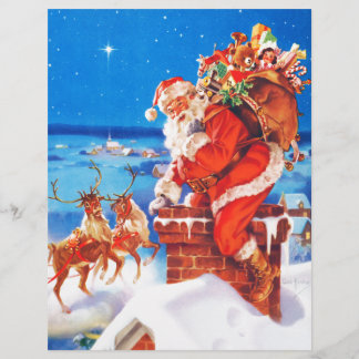 Papier Le Père Noël et son renne sur le toit