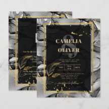 LeahG® Black Gold Alcohol Ink Wedding INVITE