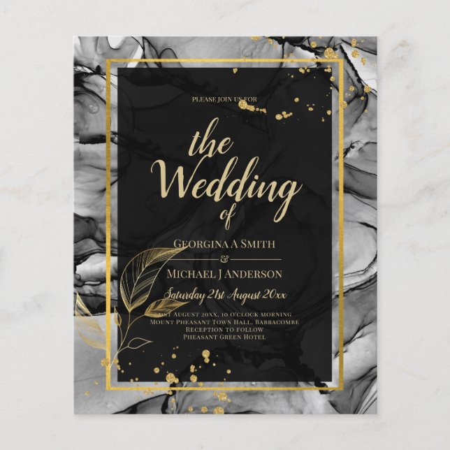 Papier LeahG® Black Gold Alcohol Ink Wedding INVITE (Devant)