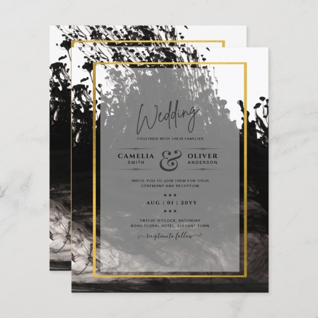 Papier LeahG Black Gold INK Mariage Abstrait Invitation (Devant / Derrière)