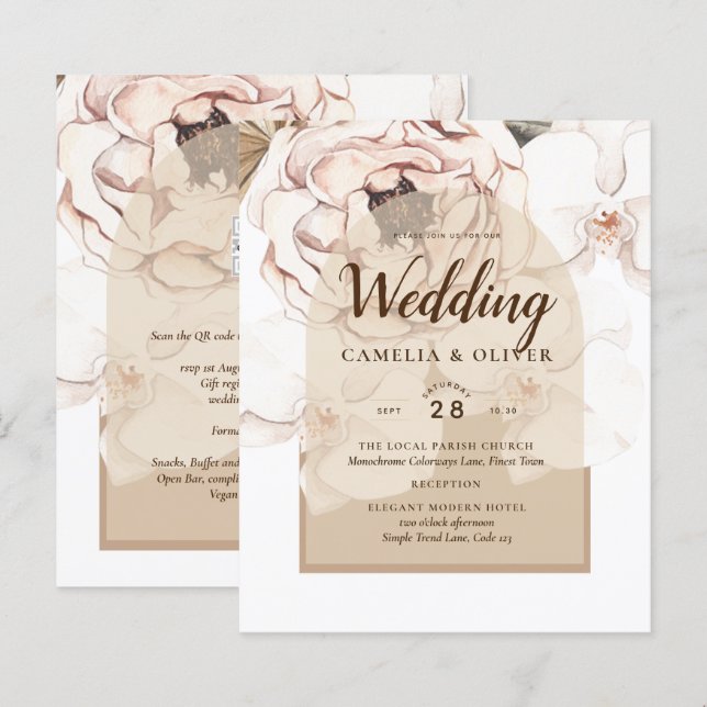 Papier LeahG Blush Champagne Rose Mariage Floral Inviter (Devant / Derrière)