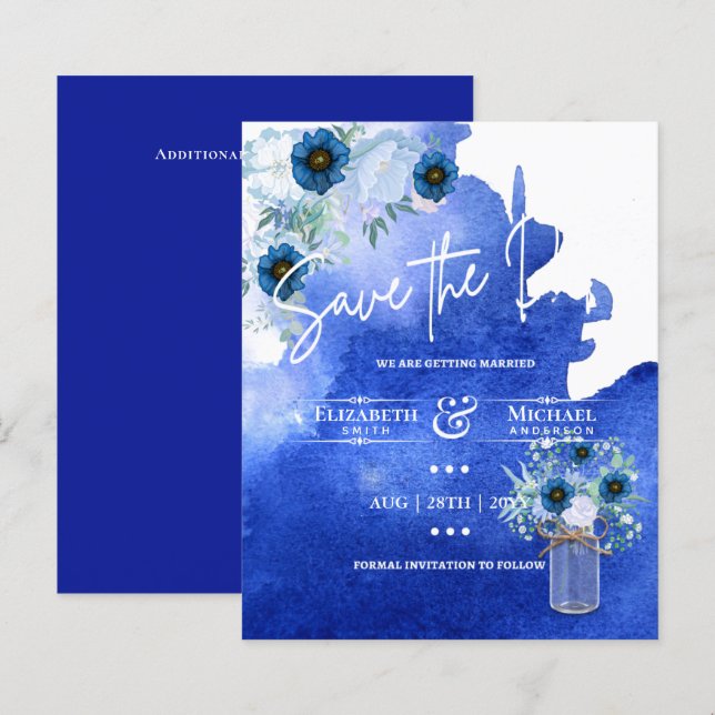 Papier LeahG BUDGET Économisez La Date Floral Bleu (Devant / Derrière)