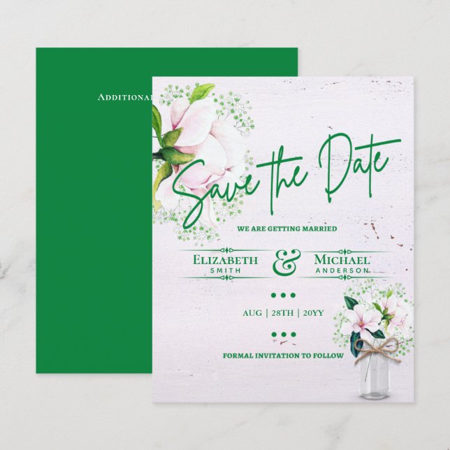 Papier LeahG BUDGET Économisez La Date Rose Green Magnoli (Devant / Derrière)