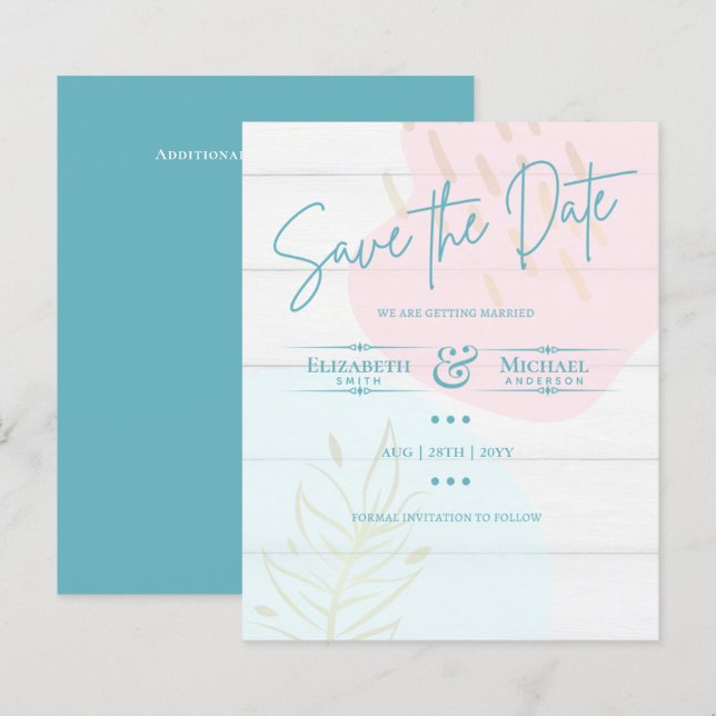 Papier LeahG BUDGET Enregistrer La Date Pink Blue Gold Ab (Devant / Derrière)