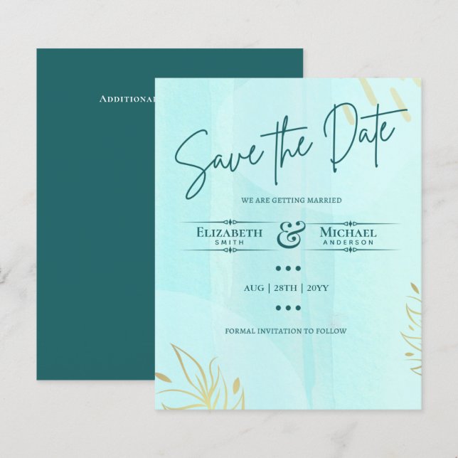 Papier LeahG BUDGET Enregistrer La Date Turquoise Gold Ab (Devant / Derrière)