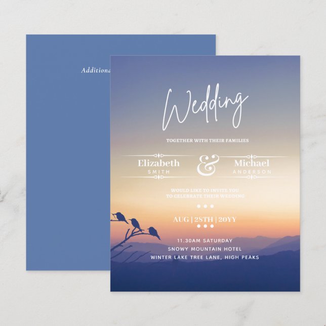 Papier LeahG BUDGET Invitation de mariage Mountain Sunset (Devant / Derrière)