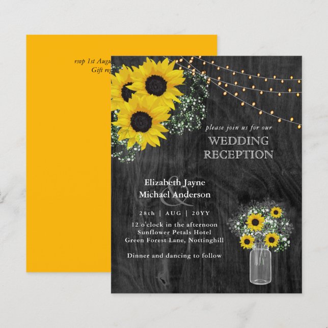 Papier LeahG Budget Mariage RÉCEPTION Tournesols rustique (Devant / Derrière)