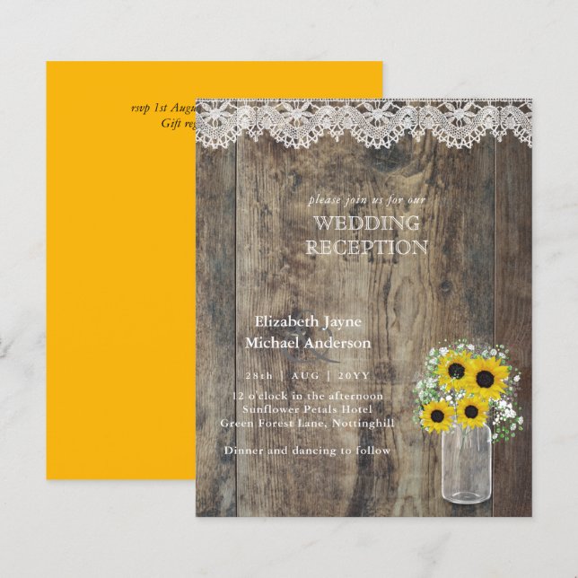 Papier LeahG Budget Mariage RÉCEPTION Tournesols rustique (Devant / Derrière)