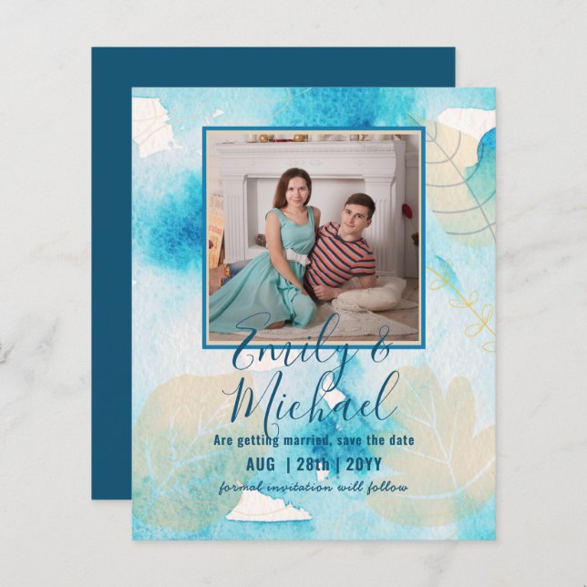 Papier LeahG Budget PHOTO Enregistrer Date Turquoise Gold (Devant / Derrière)