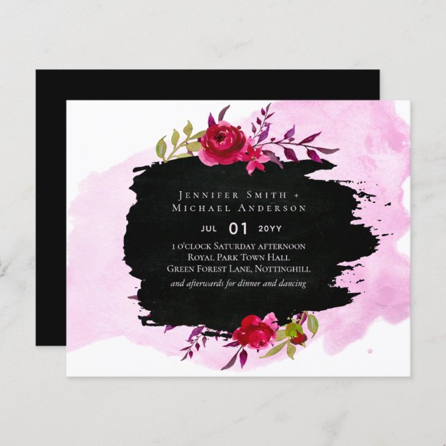 Papier LeahG Budget Rose Rose Noir Mariage moderne (Devant / Derrière)