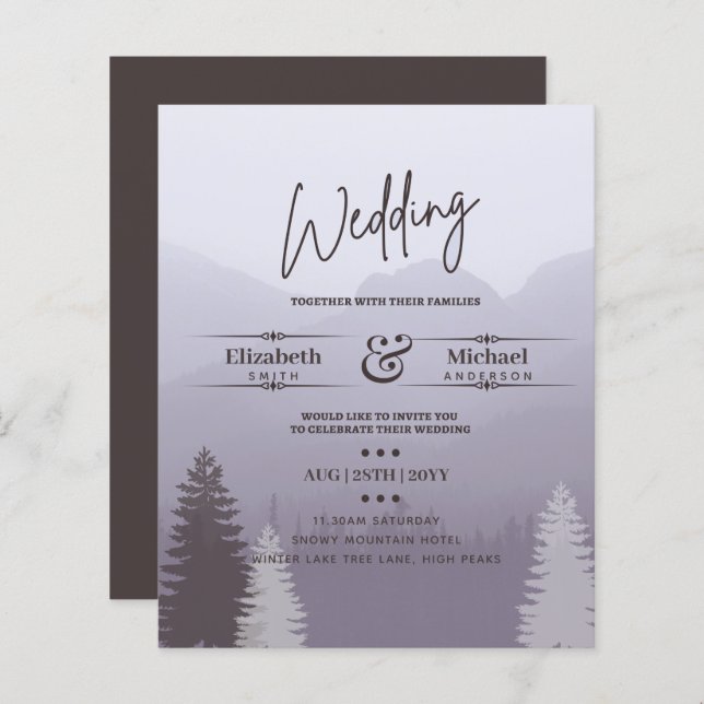 Papier LeahG BUDGET Snowy Mountain Wedding Invitation (Devant / Derrière)