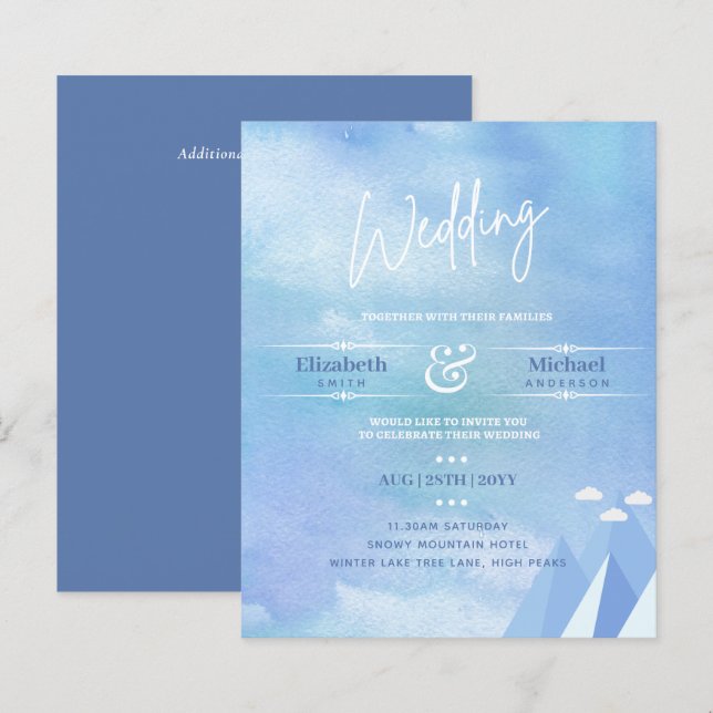 Papier LeahG BUDGET Snowy Mountain Wedding Invitation (Devant / Derrière)