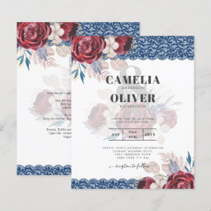 Papier LeahG Burgundy Roses dentelle Invitation Mariage d
