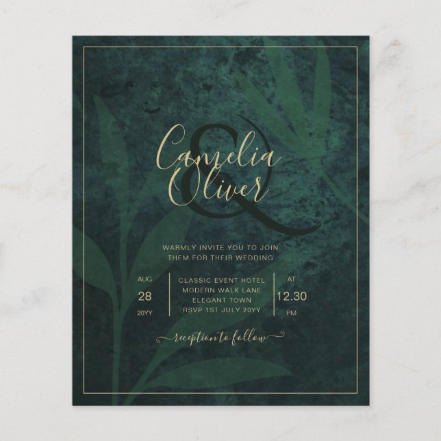 Papier LeahG Emerald Forest Green Gold Wedding Invitation (Devant)