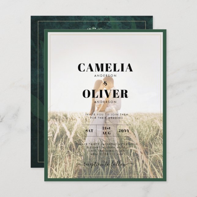 Papier LeahG Emerald Forest Green Wedding INVITE (Devant / Derrière)