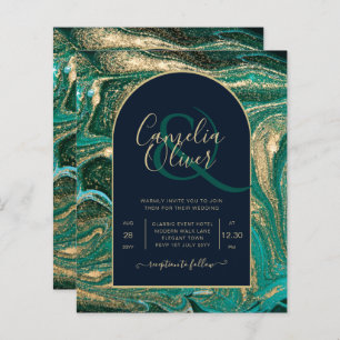 Papier LeahG Emerald Green Gold Agate Mariage Invitation