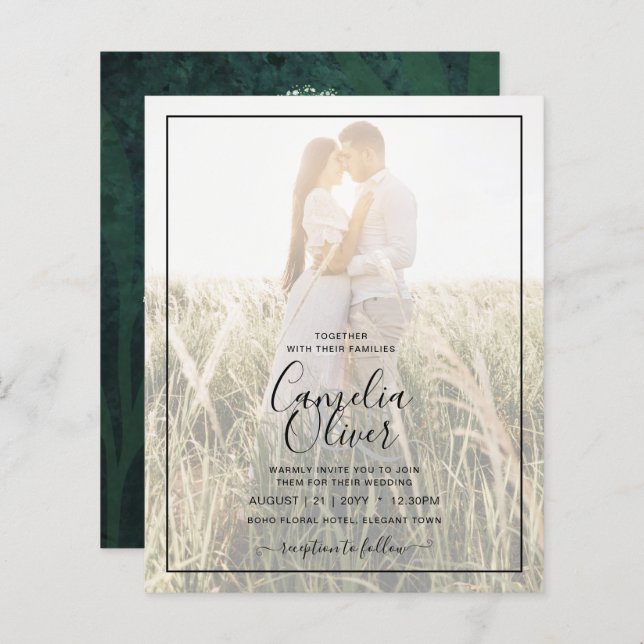 Papier LeahG Emerald Green Gypsophila Mason Jar Mariage (Devant / Derrière)