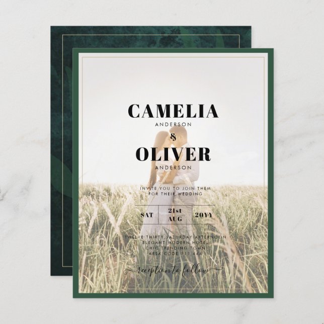 Papier LeahG Emerald Green Photo Overlay Mariage Inviter (Devant / Derrière)