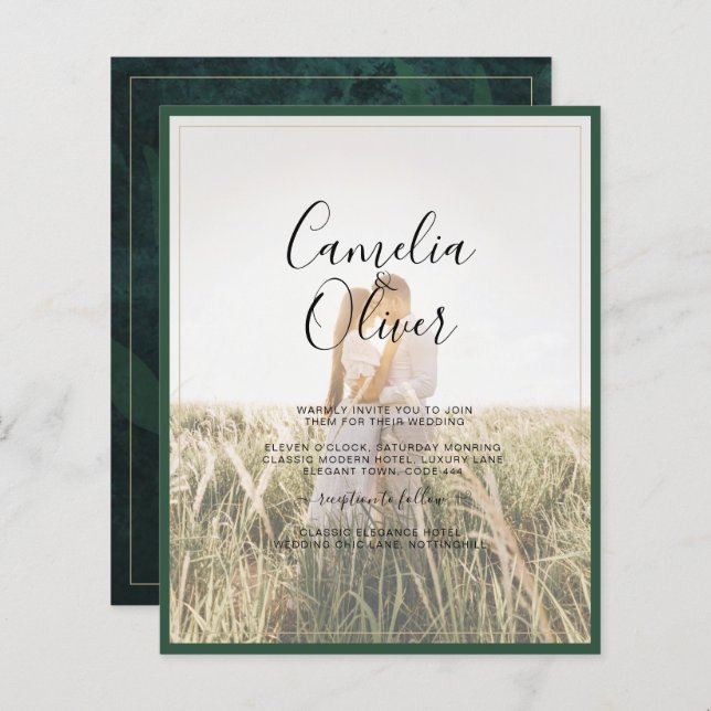 Papier LeahG Emerald Green Photo Overlay Mariage Inviter (Devant / Derrière)