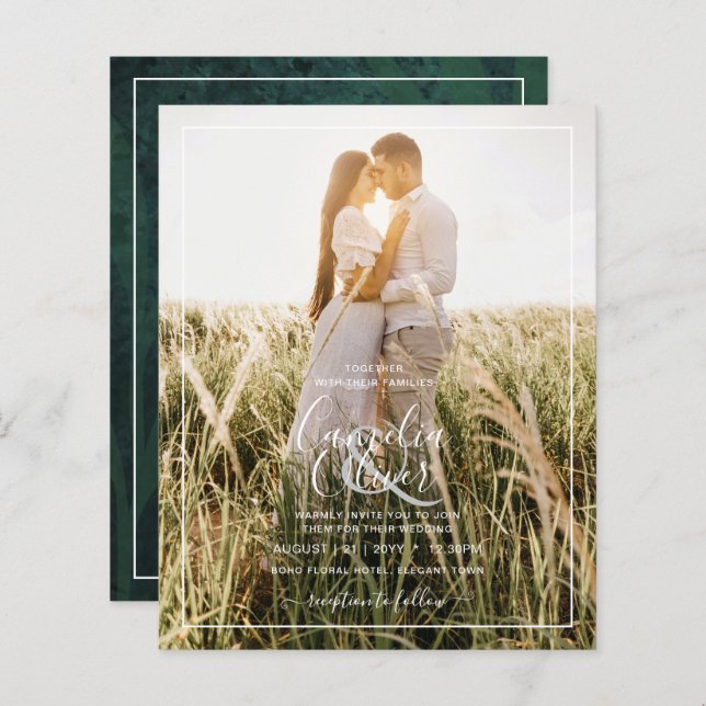 Papier LeahG Emerald Green Photo Overlay Mariage Inviter (Devant / Derrière)