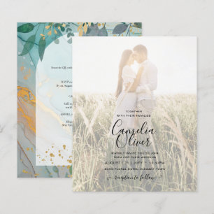 Papier LeahG encre de seaglass Turquoise or vert Mariage 