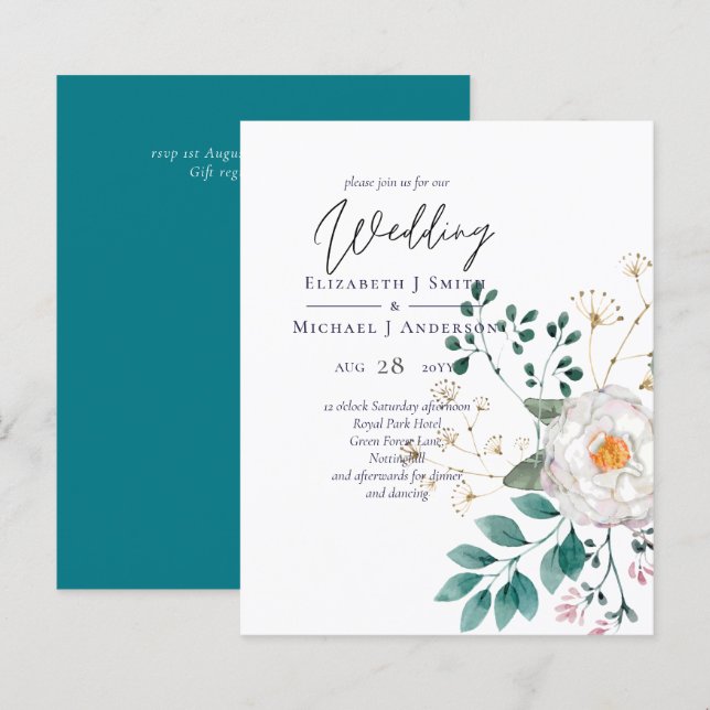 Papier LeahG Été Rose blanche Rustique Boho Floral Mariag (Devant / Derrière)