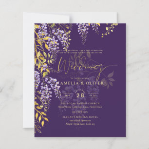 Papier LeahG Faire-part de mariage floral WISTERIA or vio