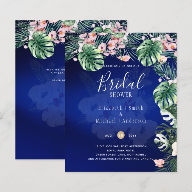 Papier LeahG FÊTE DES MARIÉES florale bleu tropical rose (Devant / Derrière)