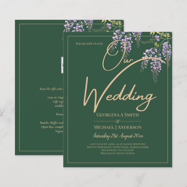 Papier LeahG Green Purple WISTERIA Wedding INVITE (Devant / Derrière)