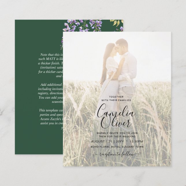 Papier LeahG Green Purple WISTERIA Wedding INVITE (Devant / Derrière)