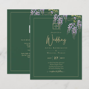 Papier LeahG Green Purple WISTERIA Wedding INVITE
