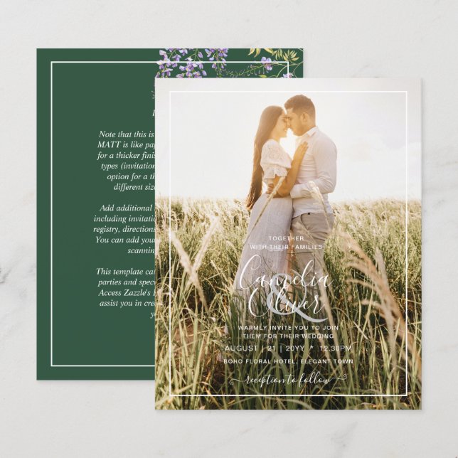 Papier LeahG Green Purple WISTERIA Wedding INVITE (Devant / Derrière)
